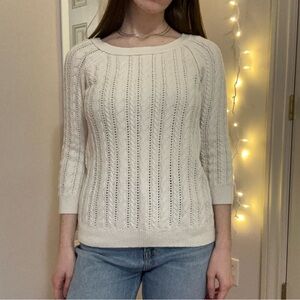 Cream Cable Knit 3/4 Sleeve Sweater
